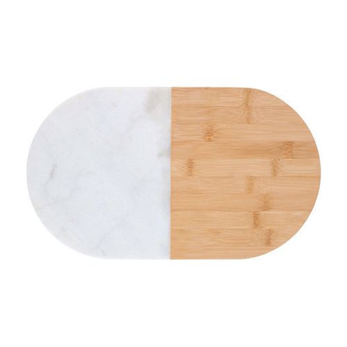 ALPINA oval cutting board, bamboo, marble, 37x22cm, universal, non-slip base, easy to clean, white, brown