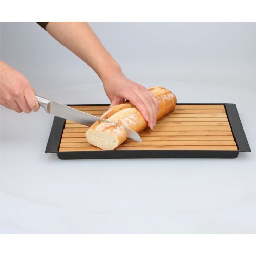 Cutting board with grids, Alpina bread tray, bamboo, 38x27x2 cm, black, brown