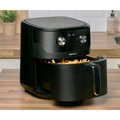 Alpina XXL hot air fryer, 6 l, 1600 W, analog timer, automatic shut-off, oil-free, 80% less fat, black