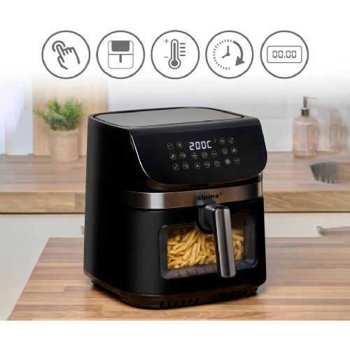Alpina XXL hot air fryer, 9 l, 1800 W, digital timer, automatic shut-off, oil-free, 80% less fat, black