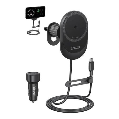 Anker MagGo wireless car charger with built-in USB-C cable, 15W