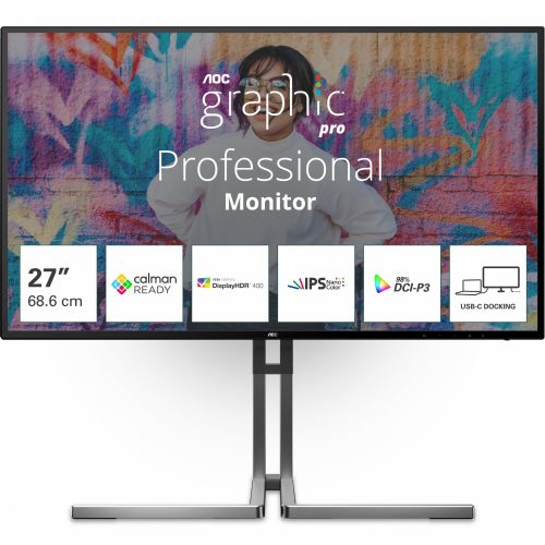 Monitor AOC U27U3CV 68,6 cm (27"), 3840 x 2160 (4K UHD), IPS, 16:9, HDMI, DP, USB-C 96W, Lift črn