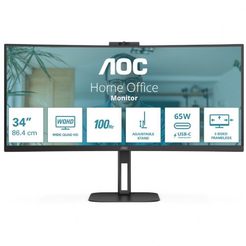 Monitor AOC CU34V5C/BK 86,4 cm (34"), 21:09 HDMI+DP+USB-C ukrivljen maloprodajni