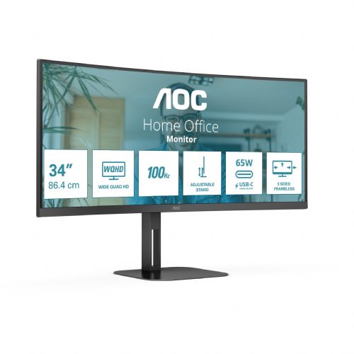 Monitor AOC CU34V5C/BK 86,4 cm (34"), 21:09 HDMI+DP+USB-C ukrivljen maloprodajni