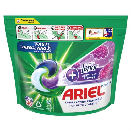 Ariel All-in-1 Amethyst Flower + Touch of Lenor Laundry Capsules, Cold Wash, Long-Lasting Freshness, 36 Pieces