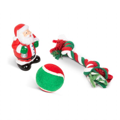 Christmas dog toy set - ball, rope, Santa Claus