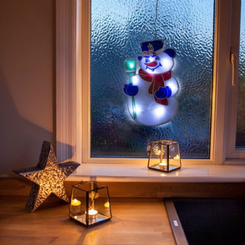 Christmas LED PVC window decoration - Snowman - 26 x 17 cm