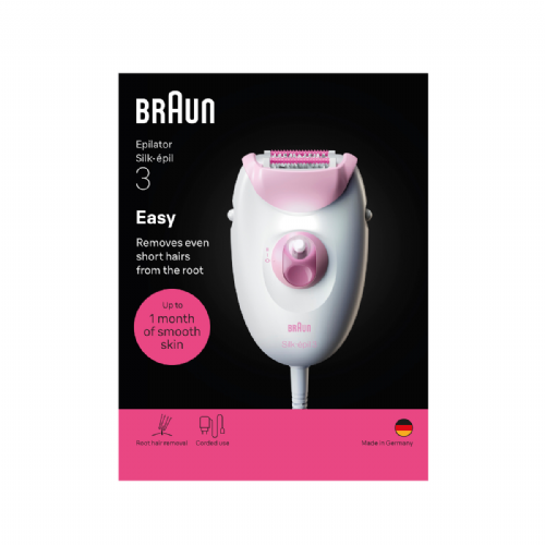 Braun Silk-épil 3-000 epilator, massage attachment, smart light, corded, long-lasting results, white
