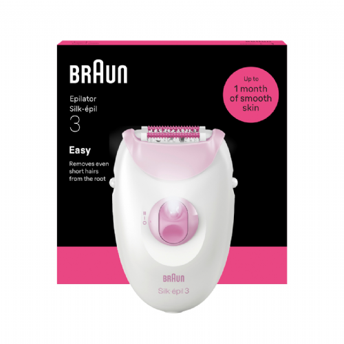 Braun Silk-épil 3-000 epilator, massage attachment, smart light, corded, long-lasting results, white