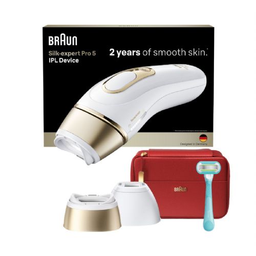 Braun Silk expert Pro 5 PL5221 IPL epilator, SensoAdapt, 10 levels, 2 attachments, long-lasting results, white