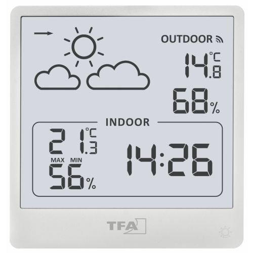 Wireless weather station TFA Dostmann CLEO 35.1176.02, weather forecast, indoor and outdoor temperature, white