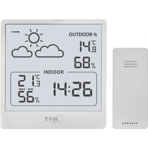 Wireless weather station TFA Dostmann CLEO 35.1176.02, weather forecast, indoor and outdoor temperature, white