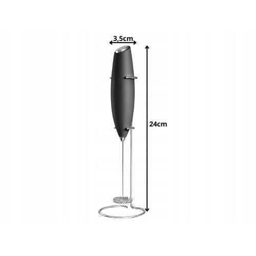 Verk 24 cm cordless milk frother, black, stand, steel whisk, for hot and cold drinks