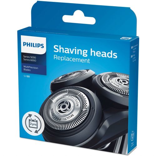 Philips SH50/50 5000 Series 3-pack shaving head silver, MultiPrecision blades, for a smooth and comfortable shave, quick change, foils and knives