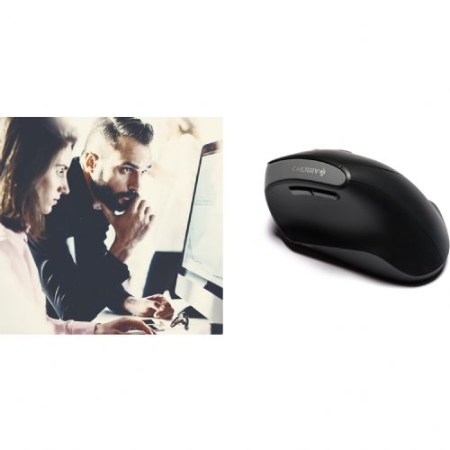 Ergonomska miška Cherry MW 4500 RF, brezžična, optična, USB-sprejemnik, 1200 DPI, desna, črna