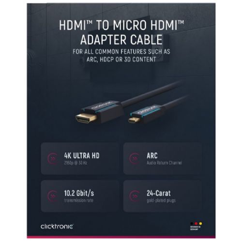 CLICKTRONIC High Speed HDMI (M) to micro HDMI (M) 1.4 4K 30Hz 2m with Ethernet gold-plated black cable