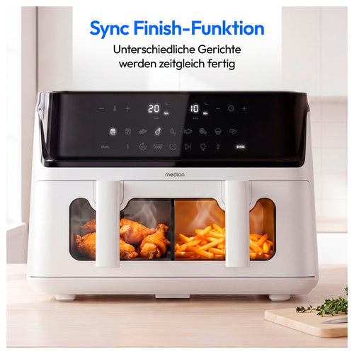 Air fryer Medion Life P25 XXL Flex M 10.8 L, 3040 W, digital display, 10 programs, black and white