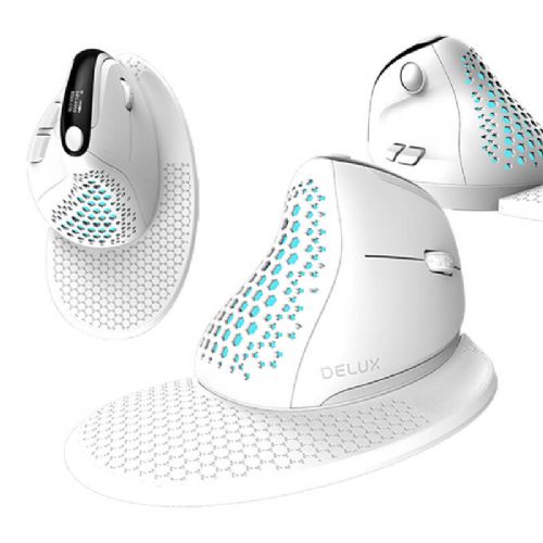 Brezžična ergonomska miška Delux M618XSD BT+2.4G RGB (bela)