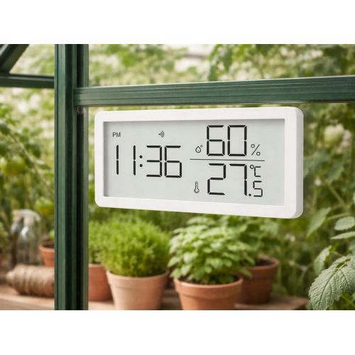 Digital LCD thermometer hygrometer clock 10cm white