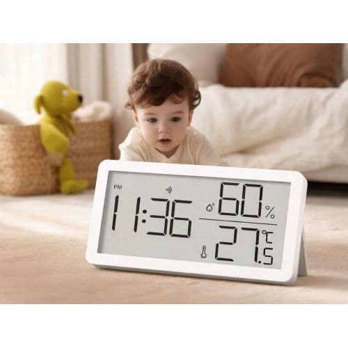 Digital LCD thermometer hygrometer clock 10cm white
