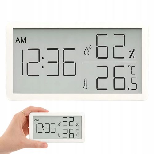 Digital LCD thermometer hygrometer clock 10cm white