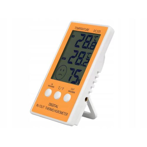 Verk LCD digital thermometer, hygrometer, external probe, yellow