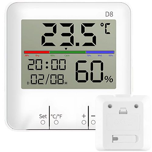 Digital LCD touch thermometer hygrometer Verk, clock, LCD backlight, 9 × 9 × 2.5 cm