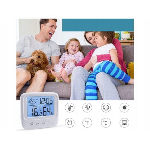 Digital LCD thermometer, hygrometer and alarm clock Verk, illuminated display, white