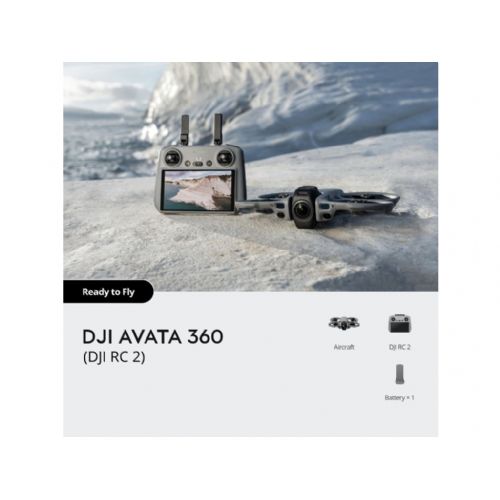 DJI Avata 360 drone, 8K 60 fps HDR 360° video, 120 MP photos, O4+ transmission, omnidirectional obstacle detection, DJI RC 2, gray