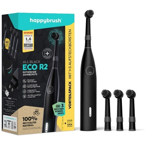 Električna zobna ščetka Happybrush ECO R2 Allblack, polnilna baterija, črna