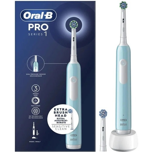 Električna zobna ščetka Oral-B Pro 1 Cross Action Carribean Blue, s potovalno torbico, 3D tehnologija čiščenja, Ni-Mh baterija, časovnik, nadzor pritiska, modra