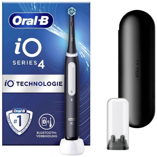 Oral-B iO4 Matte Black Electric Toothbrush, 4 Programs, Pressure Sensor, Smart Functions, Li-Ion Battery, Travel Case
