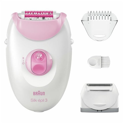 Epilator Braun Silk-epil 3-031, nastavek za britje, nastavek za prirezovanje občutljivih predelov, lučka Smartlight, bel