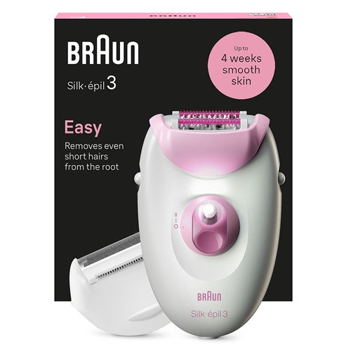 Epilator Braun Silk-epil 3-031, nastavek za britje, nastavek za prirezovanje občutljivih predelov, lučka Smartlight, bel