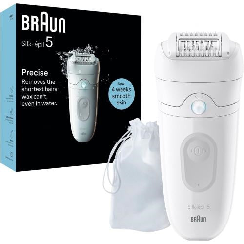 Epilator Braun Silk-epil 5-011, brezžični, vodoodporen, tehnologija MicroGrip, torba za shranjevanje, masažni nastavek, bel