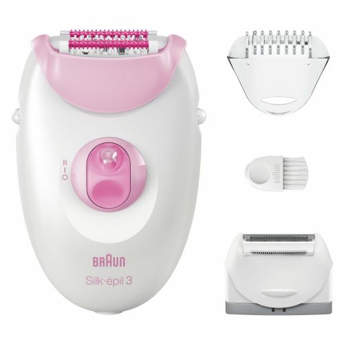 Braun Silk-épil 3-031 epilator, mains operation, 20 tweezers, 2 speeds, massage rollers, shaving attachment