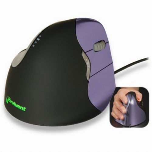 Vertikalna miška Evoluent Vertical Mouse 4, mini, za desničarje, 6 gumbov, žična, črno-vijolična