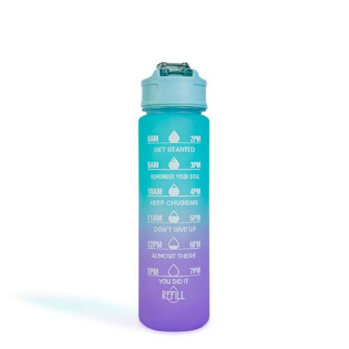 Family sports water bottle - 750ml - BPA FREE - green/purple with built-in straw
