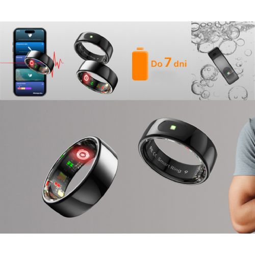 FOREVER Astral SR-100 smart ring, size 8, BT 5.2, Android + iOS, battery, app, health / sleep monitoring, sports modes, 5ATM, + charging station, black (Carbon Black)