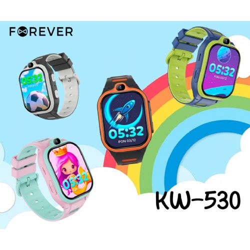 FOREVER Boost KW-530 Children's Smartwatch, 4G LTE, Android OS, 2" IPS screen, AI functions, GPS+WIFI+LBS location, video calls, SOS button, app, IP67, pedometer, games, pink (Blush Pink)