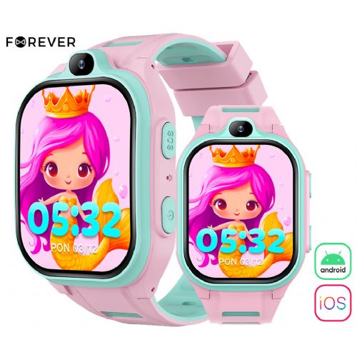 FOREVER Boost KW-530 Children's Smartwatch, 4G LTE, Android OS, 2" IPS screen, AI functions, GPS+WIFI+LBS location, video calls, SOS button, app, IP67, pedometer, games, pink (Blush Pink)
