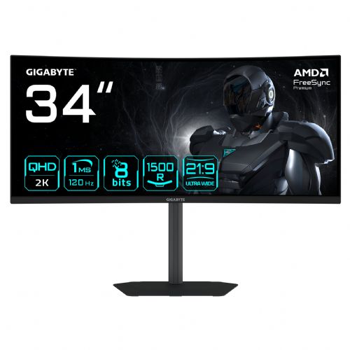 Monitor Gigabyte GS34WQCA ukrivljen, 86,4 cm (34"), QHD 3440x1440, 120 Hz, 1 ms, FreeSync Premium