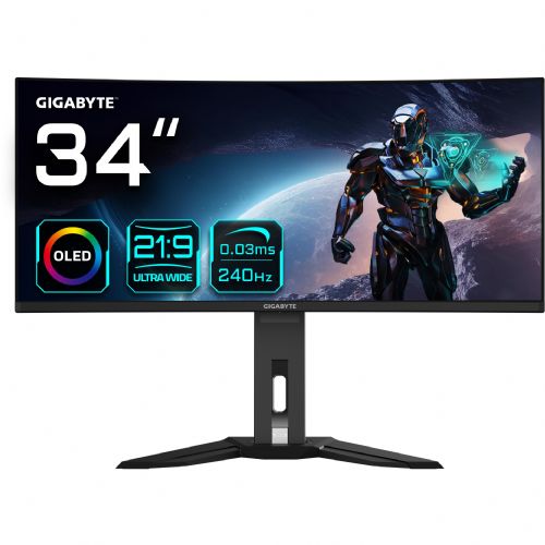 Monitor GIGABYTE MO34WQC2 86,4 cm (34"), OLED 3440 x 1440 WQHD 250 cd/m2 240Hz 2x HDMI 2.1 1x DP 1.4 1x USB C