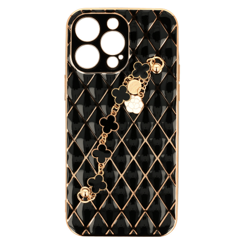 Glamur silicone case with bracelet for iPhone 14 Pro - black