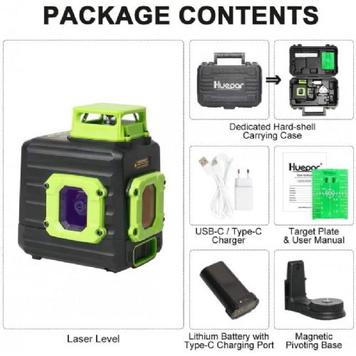 Construction green 6 line laser level 360 + case Huepar