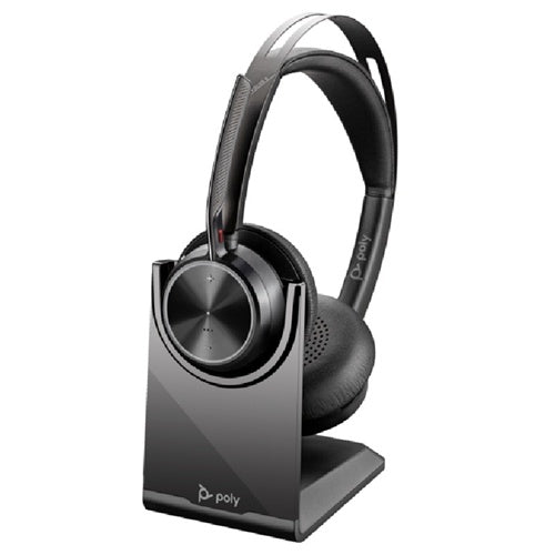 Poly Voyager Focus 2 headphones with microphone, Bluetooth, active noise cancellation, charging station, black