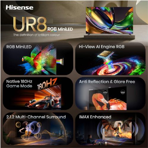 Televizor Hisense 65UR8S, 164 cm (65"), 4K RGB MiniLED, 180 Hz, VIDAA Smart TV, Dolby Atmos