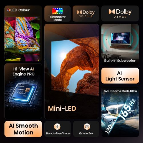 Televizor HISENSE 100U7Q ULED (Mini LED), 253cm (100"), 4K Ultra HD 3840x2160, 165 Hz, VIDAA Smart TV, EZPlay