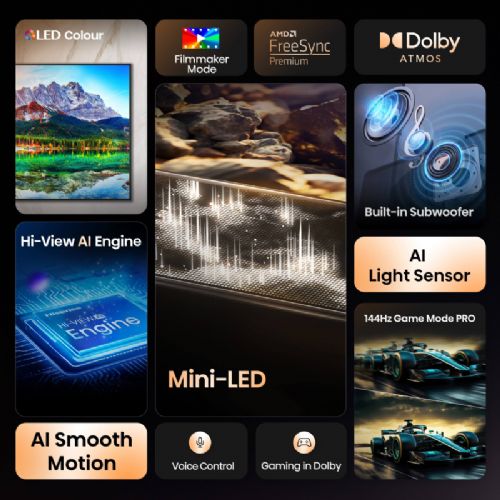 Televizor HISENSE ULED (Mini LED) 65E8Q, 165 cm (65"), 4K Ultra HD 3840x2160, 144 Hz, Dolby vision IQ