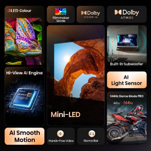 Televizor Hisense 85U7Q, 215 cm (85"), 4K Ultra HD 3840x2160, TV ULED (Mini LED), 165 Hz, Dolby Vision Atmos, VIDAA Smart TV
